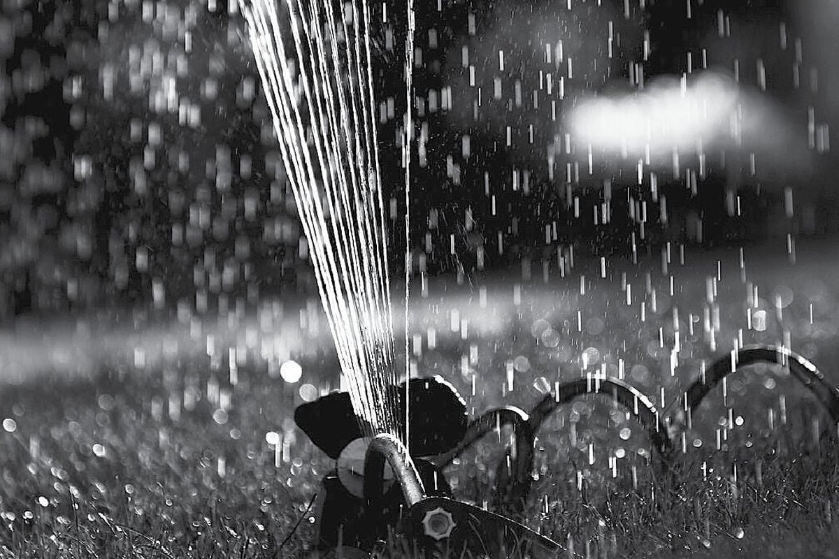 A sprinkler spits out water in a Spokane yard in the evening in July 2008.  (RAJAH BOSE/The Spokesman-Review)