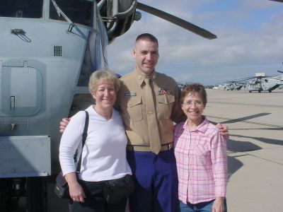 Mead English teacher Kathy Carman, left, and para-instructor Jeanine Munter  stand with former student  Matthew Grabowski in San Diego. Photo courtesy of Kathy Carman (Photo courtesy of Kathy Carman / The Spokesman-Review)