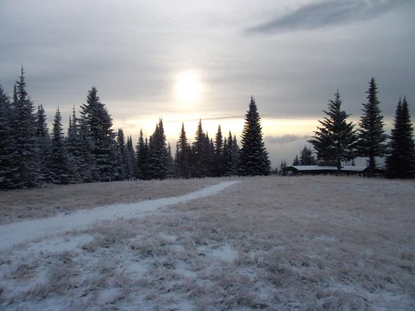 A dusting of snow covers the trail near Bald Knob picnic area at Mount Spokane State Park on Oct. 22, 2012. (Warren Walker)