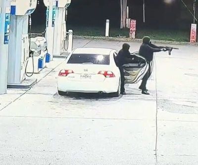 Louisiana's Hammond Police Department released this still image from surveillance video from a reported homicide in the parking lot of Chevron, located at 3123 Highway 190 West. A victim was pronounced dead at the scene, according to police.  (Provided by Hammond Police Depar)