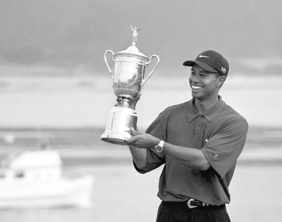 Tiger Woods had one of golf’s greatest tournaments when he won the 2000 U.S. Open by 15 strokes. (Associated Press)
