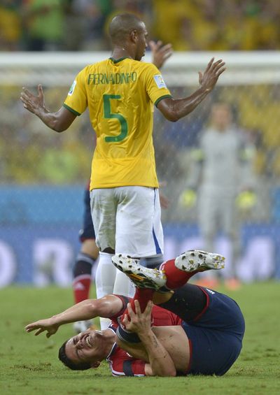 Fernandinho has led a style of rough play unfamiliar to the usually slick Brazil team. (Associated Press)