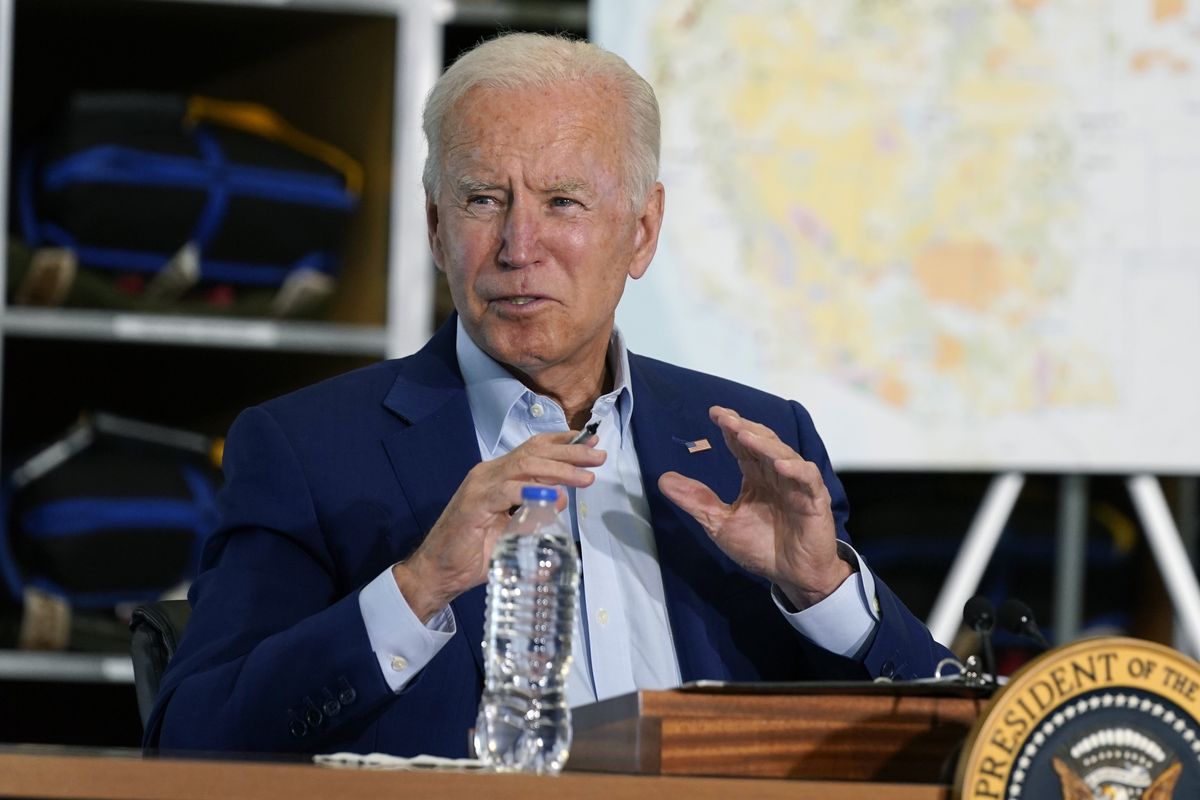 President Joe Biden speaks during a visit to the National Interagency Fire Center, Monday, Sept. 13, 2021, in Boise, Idaho.  (Associated Press)