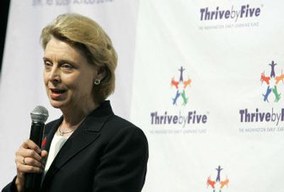 
 Gov. Chris Gregoire speaks in Seattle about the formation of Thrive by Five, a $9 million Washington state early learning program funded in part by the Gates Foundation. 
 (Associated Press / The Spokesman-Review)