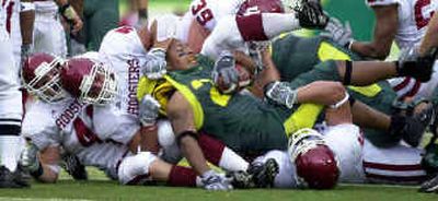 
RB Terrence Whitehead and his Oregon teammates aren't losing their heads over an unexpected loss. 
 (Associated Press / The Spokesman-Review)