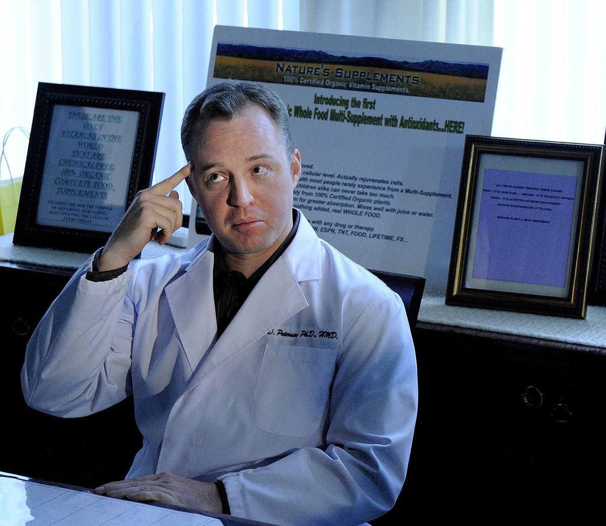 Dr. Daryn Peterson talks about his product, Natural Medicine, at his home in Mission Viejo, Calif. Peterson charges a monthly “insurance” or membership fee for people to see him and have access to the products. Orange County Register photos (Orange County Register photos / The Spokesman-Review)