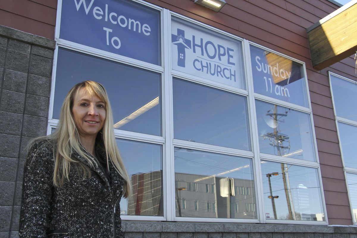 Denise Harle, an attorney with the conservative Christian law firm Alliance Defending Freedom, poses for a photo outside the Hope Center women’s shelter in downtown, Anchorage, Alaska, on Thursday, Nov. 1, 2018. Hope Center is suing the city of Anchorage to block it from requiring the faith-based shelter to accept transgender women. (Mark Thiessen / Associated Press)