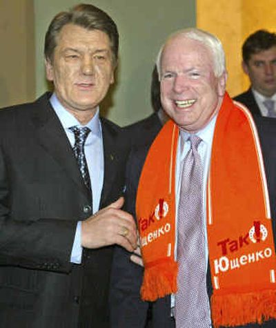 
Ukrainian President Viktor Yushchenko on Friday stands with Sen. John McCain during their meeting in Kiev, Ukraine.
 (Associated Press / The Spokesman-Review)