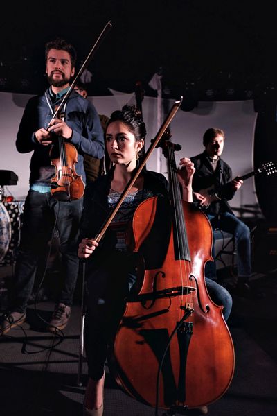 Heat Speak’s Phil Pintor on violin, Caroline Bickford on cello and Tim Gales on mandocello at Terrain 12.  (Cody Schroeder/Terrain 12)