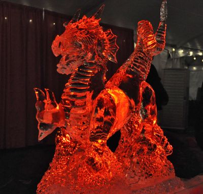 OLYMPIA -- Dragon ice sculpture at the Inaugural Ball reception on 1/11/2017 (Jim Camden/The Spokesman-Review)