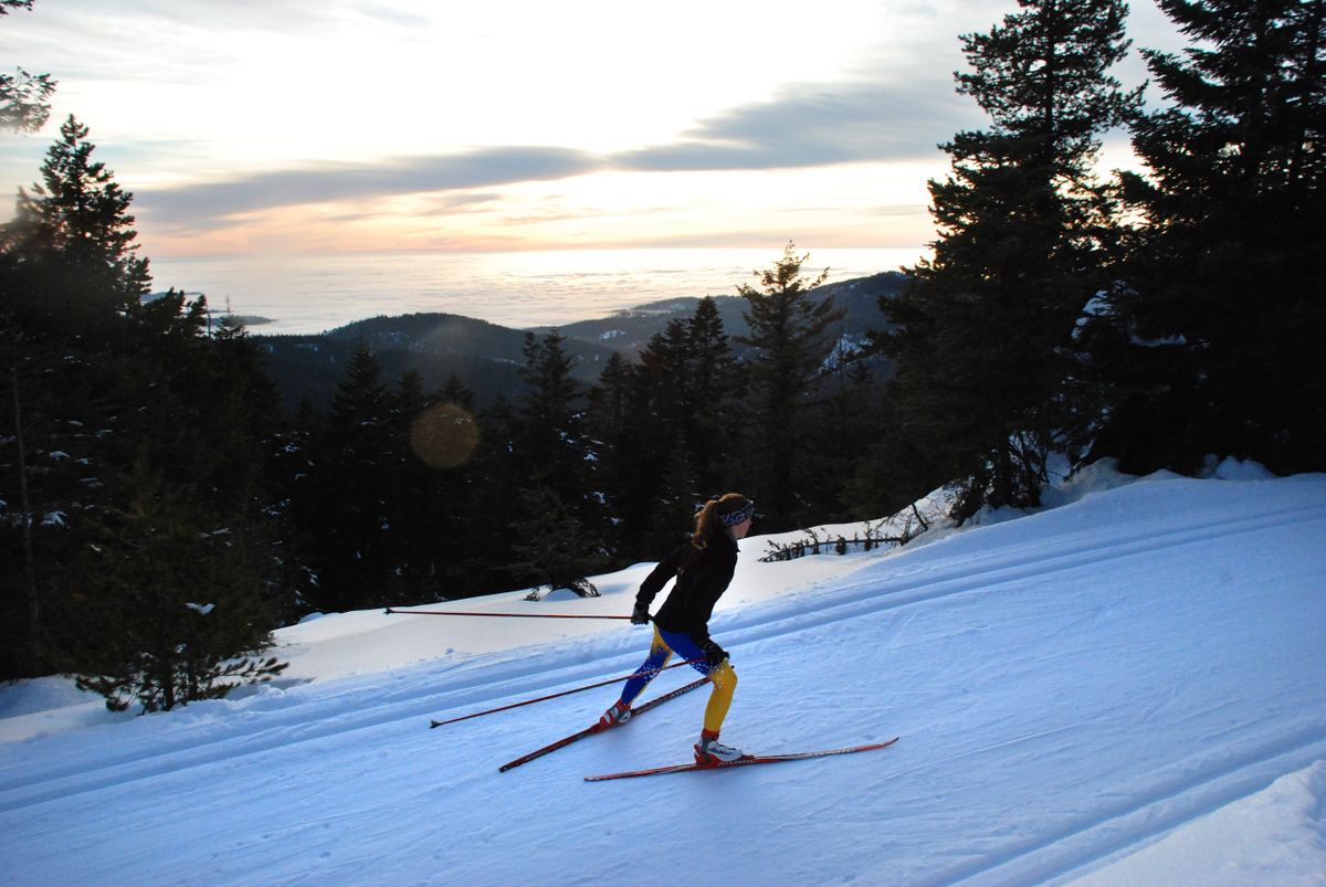 The Spokesman-Review Pokorny warms up for a free-style skiing workout that continued into darkness at Mount Spokane. (Rich Landers / The Spokesman-Review)