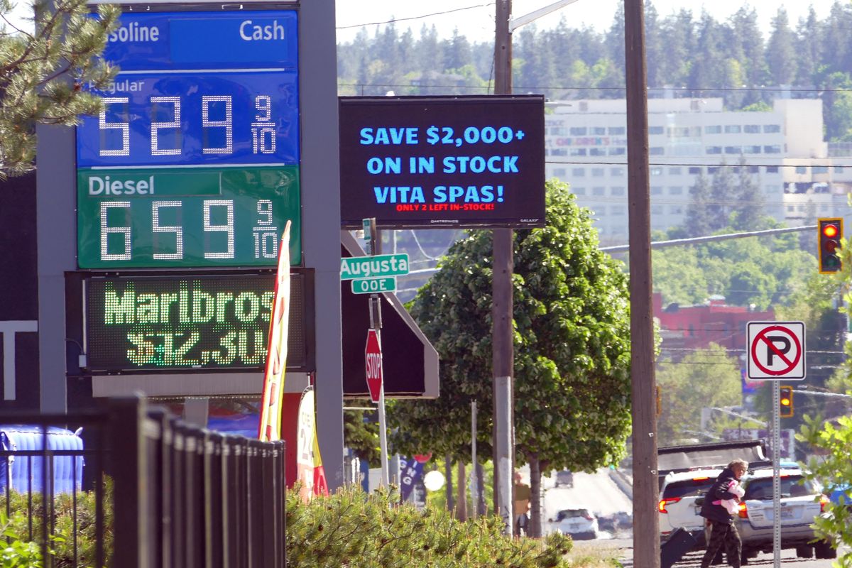 With Spokane gas prices well above $5 Tuesday, it’s just another reminder to consumers of how prices have gone up in recent years. (Jesse Tinsley/THE SPOKESMAN-REVIEW)