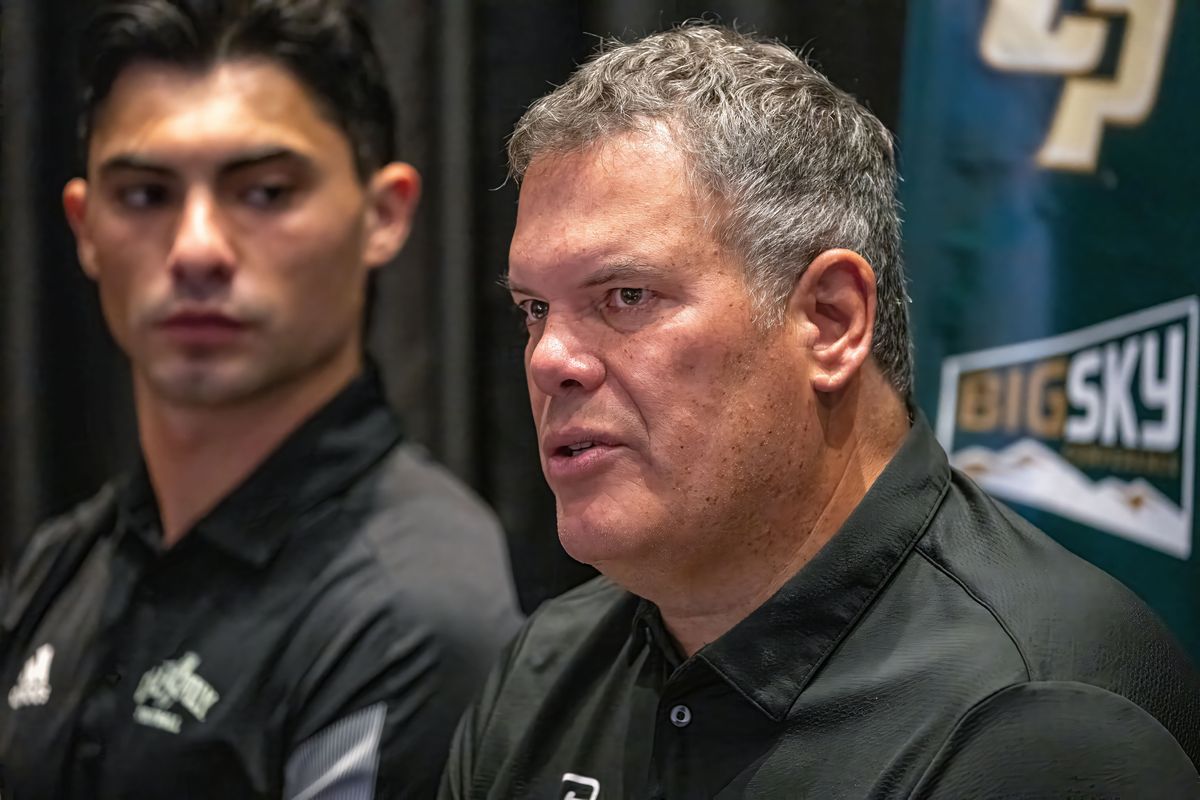 Cal Poly head coach Paul Wulff speaks with the media during the Big Sky Football Kickoff on July 22 at Northern Quest Resort & Casino.  (COLIN MULVANY/THE SPOKESMAN-REVI)