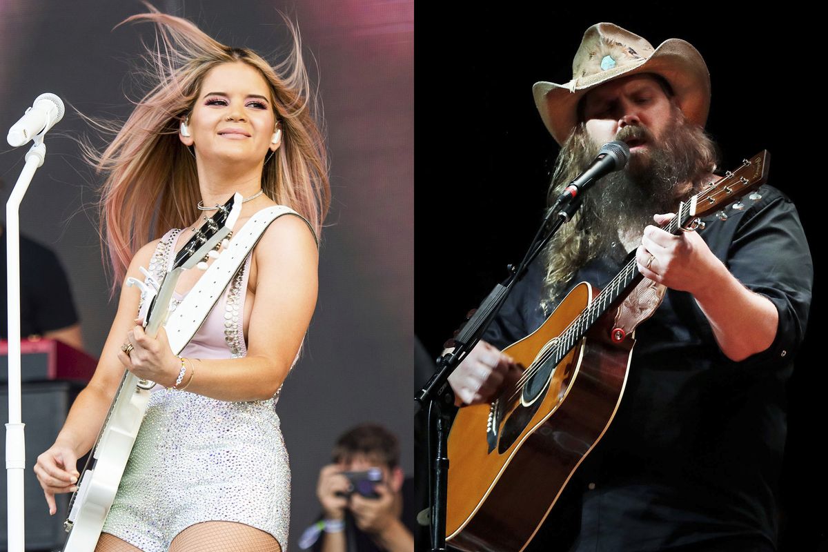Maren Morris performs at the Bonnaroo Music and Arts Festival in Manchester, Tennessee, on June 15, 2019, and Chris Stapleton performs during Marty Stuart