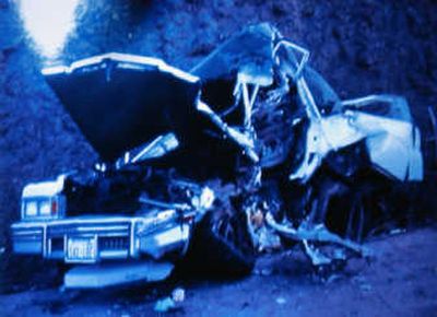 
The jury on Friday was shown this photo of the 1978 Cadillac in which three WSU students were killed in the 2001 crash involving Fred Russell. Three others in the vehicle were badly injured; one walked away.Photo courtesy of Washington State Patrol
 (Photo courtesy of Washington State Patrol / The Spokesman-Review)