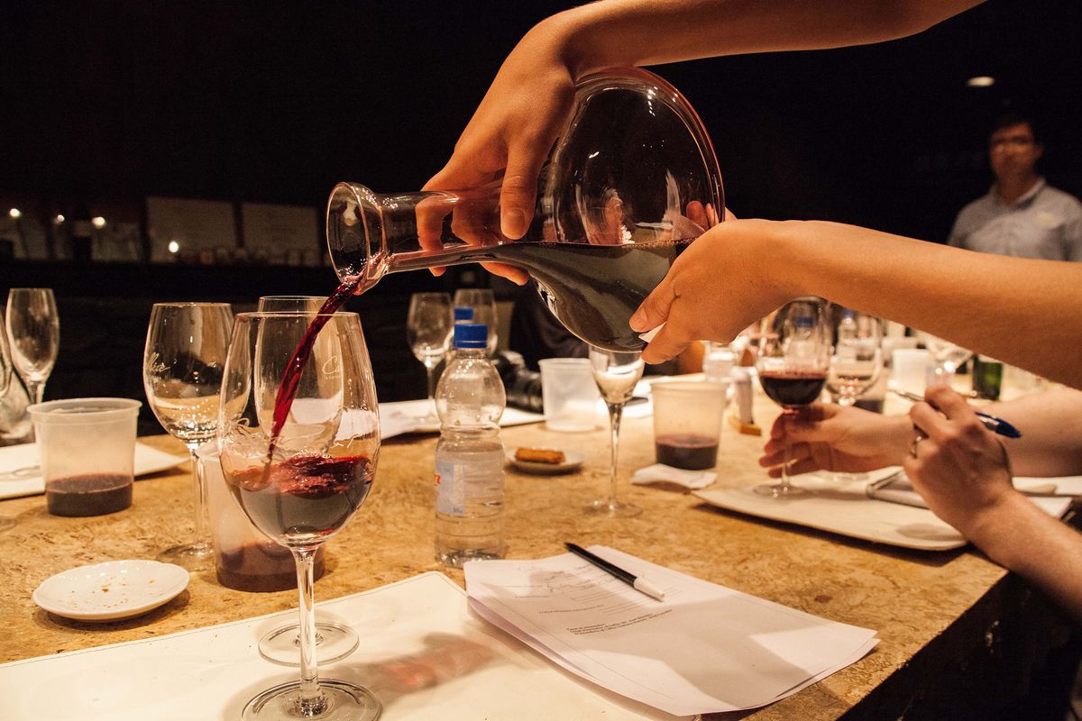 A tasting of Malbec is poured at the Graffigna Winery in San Juan Province, Argentina.