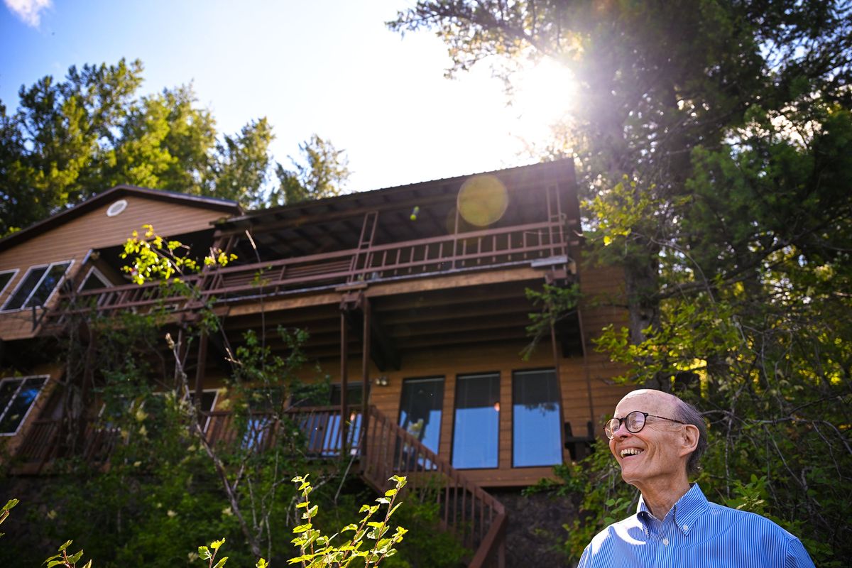 Mark Conlin smiles Tuesday as he remembers using the Expo ’74 post office building as a building block for his family cabin on Lake Pend Oreille in Sagle, Idaho.  (Kathy Plonka/The Spokesman-Review)