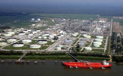
An oil tanker is docked at a Marathon refinery along the Mississippi River last week outside New Orleans. 
 (Associated Press / The Spokesman-Review)