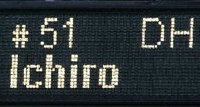 
The scoreboard doesn't lie: Ichiro took a rare turn as designated hitter. 
 (Associated Press / The Spokesman-Review)