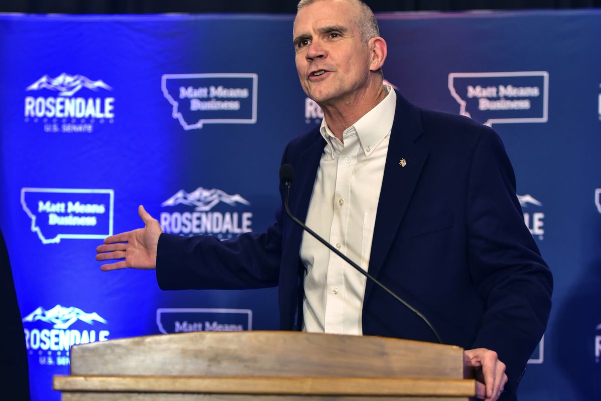 FILE – In this Nov. 6, 2018, file photo, Matt Rosendale greets supporters in Helena, Montana. In the race for Montana