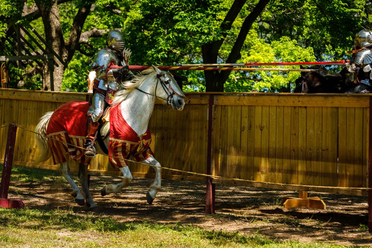 Foreground Tieg Thornton jousts with Steve Hemphill at the Lysts on the Lake at the Village of Castleton in Austin, Texas. (Patti Mitchell / Courtesy photo)