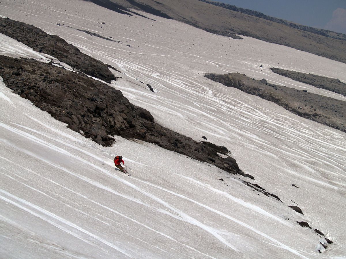 Robert Hoskinson of Coeur d’Alene carves a slope along Mount St. Helens lava flows laid down about 500 years ago. Photos courtesy of Bob Legasa (Photos courtesy of Bob Legasa / The Spokesman-Review)