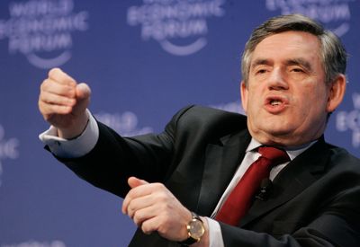 British Prime Minister Gordon Brown  speaks at the World Economic Forum in Davos, Switzerland, on Saturday.  (Associated Press / The Spokesman-Review)