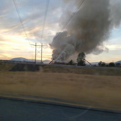Fire near U.S. Highway 95, north of Coeur d’Alene between Hayden and Athol Sunday. (Spokane News, Facebook)
