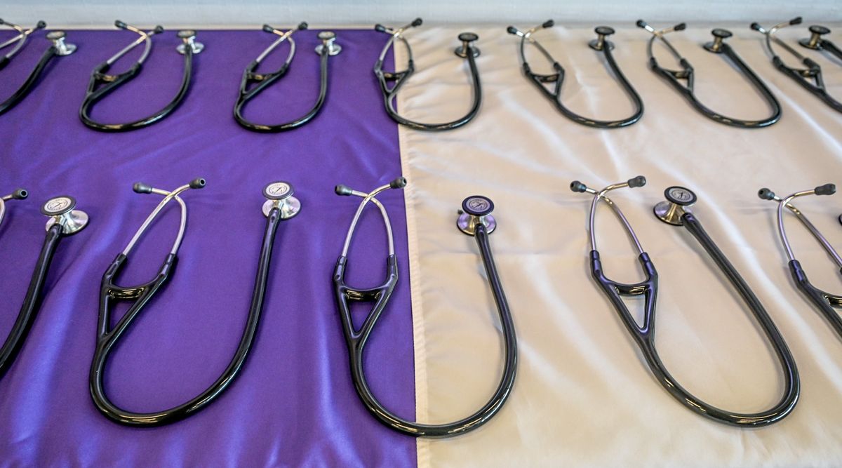 University of Washington School of Medicine presented 61 students with a stethoscope during a welcoming ceremony to mark the beginning of training to become future physicians, Thursday, July 13, 2023, in Spokane.  (DAN PELLE/THE SPOKESMAN-REVIEW)