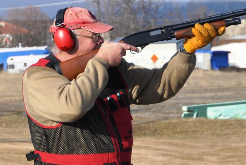 Trapshooter Roy Wickstrom of Spokane Valley fires at a target at the Spokane Gun Club. (Rich Landers)