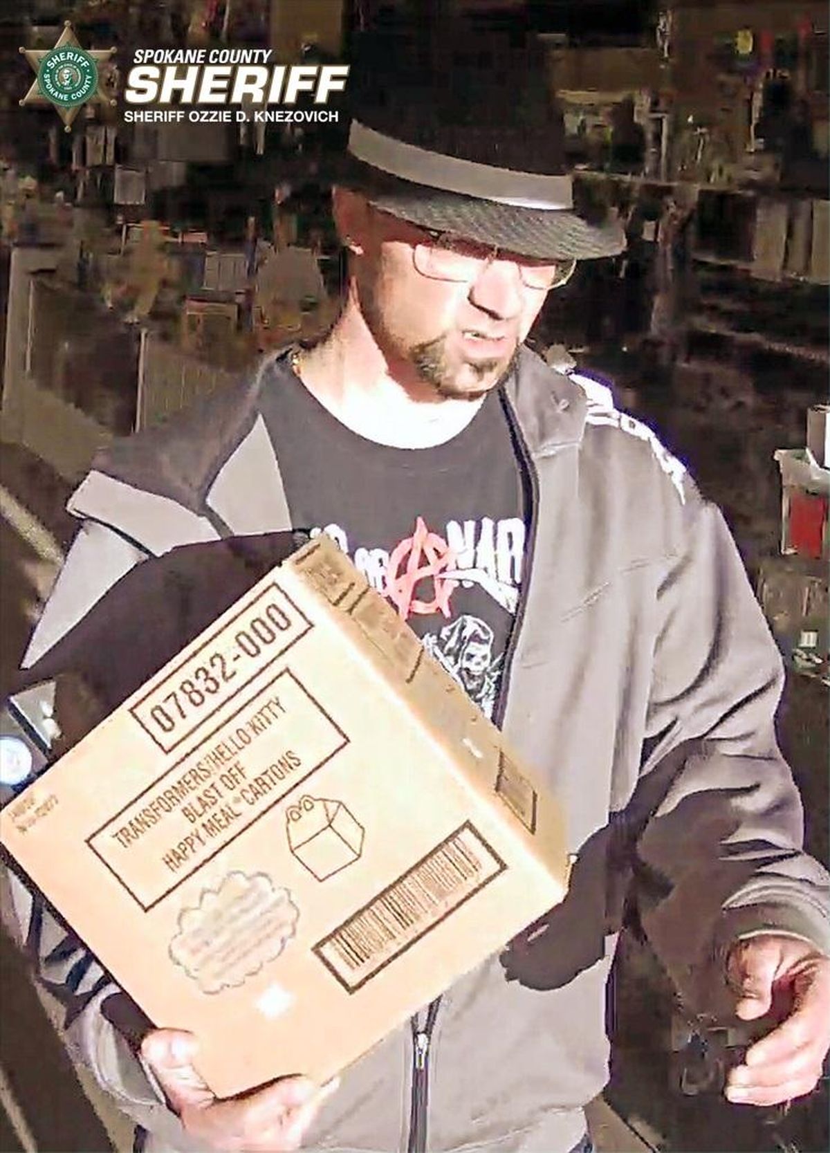 The Spokane County Sheriff’s Office looking for this men who are accused of stealing security systems from a Spokane Valley story on April 4. (Courtesy Spokane County Sheriff’s Office)