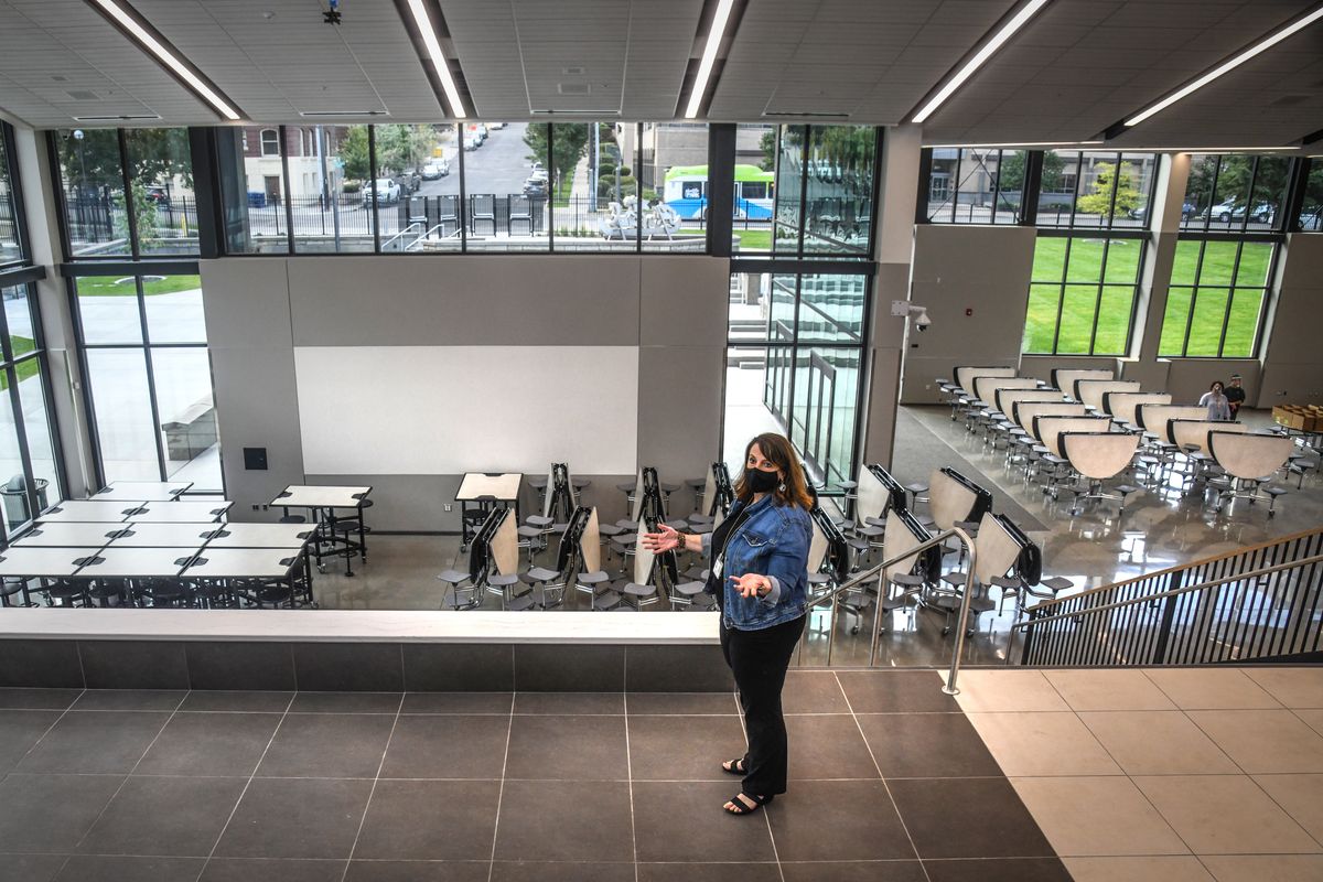 Lewis and Clark High School Principal Marybeth Smith shows off the “Learning Stair” area in the new commons building in September.   (DAN PELLE/THE SPOKESMAN-REVIEW)