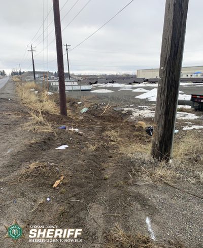 A woman died after she reportedly lost control of the SUV she was driving and hit a power pole Monday near Airway Heights.   (Courtesy of Spokane County Sheriff's Office)