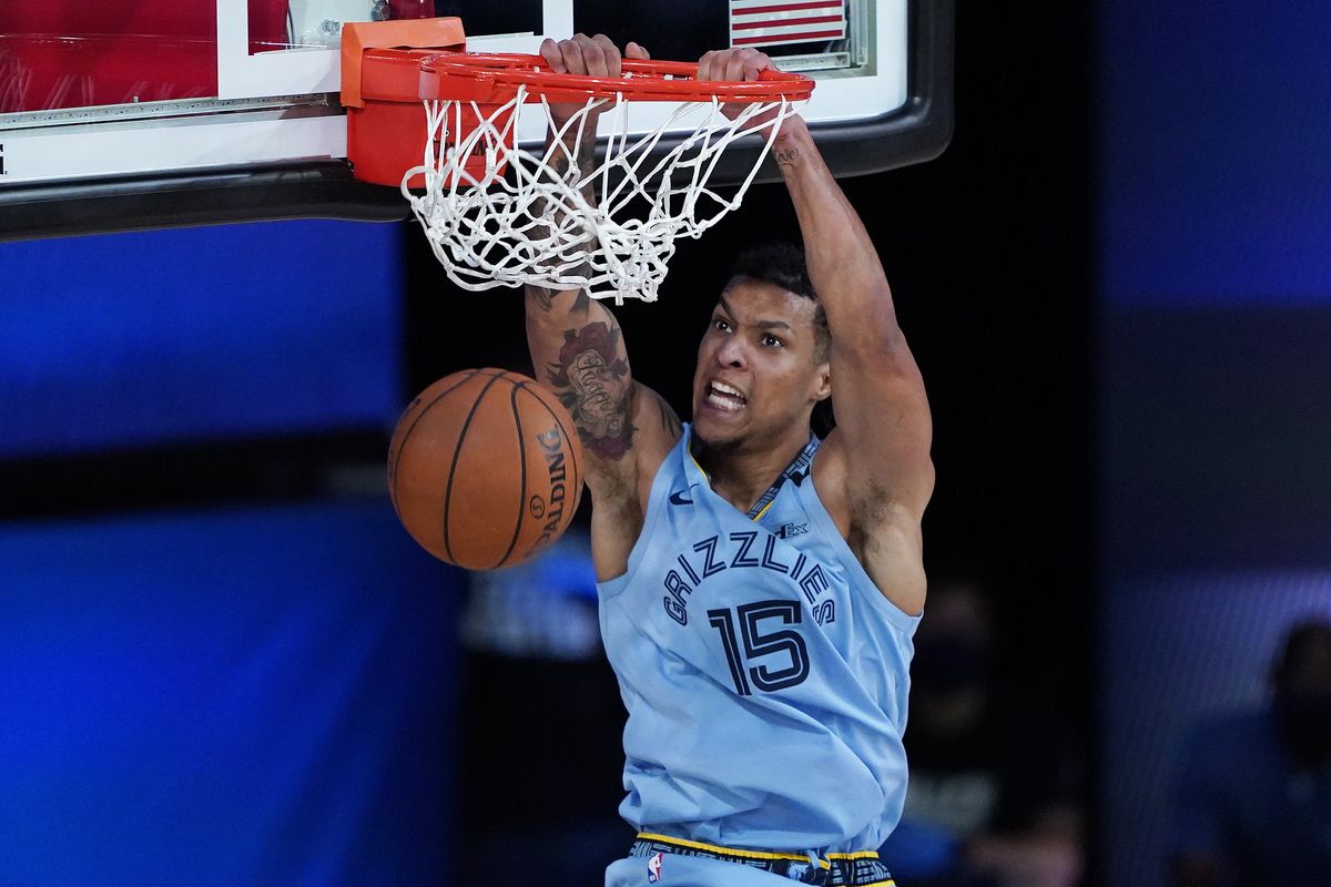 Brandon Clarke of the Memphis Grizzlies shot 61.8% from the field and 75.9% from the free-throw line while compiling 48 blocked shots this season.  (Associated Press)