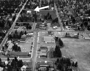 Thirtieth and Grand site (outlined) includes old Spokane College, upper left. Apr. 2, 1963. Photo Archives/The Spokesman-Review. (Photo Archive/spokesman-review)