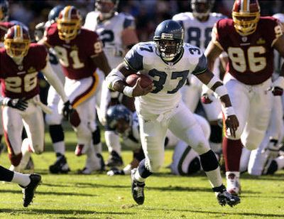 
Shaun Alexander is off to a blazing start with an average of 5.6 yards per carry this season, but the Redskins pride themselves on run defense. 
 (File/Associated Press / The Spokesman-Review)