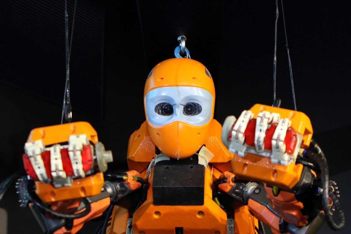 France’s “Ocean One,” an underwater diving robot, is unveiled at the history museum in Marseille, southern France, Thursday. French officials hope the robot will aid underwater archeology. (Claude Paris / Associated Press)