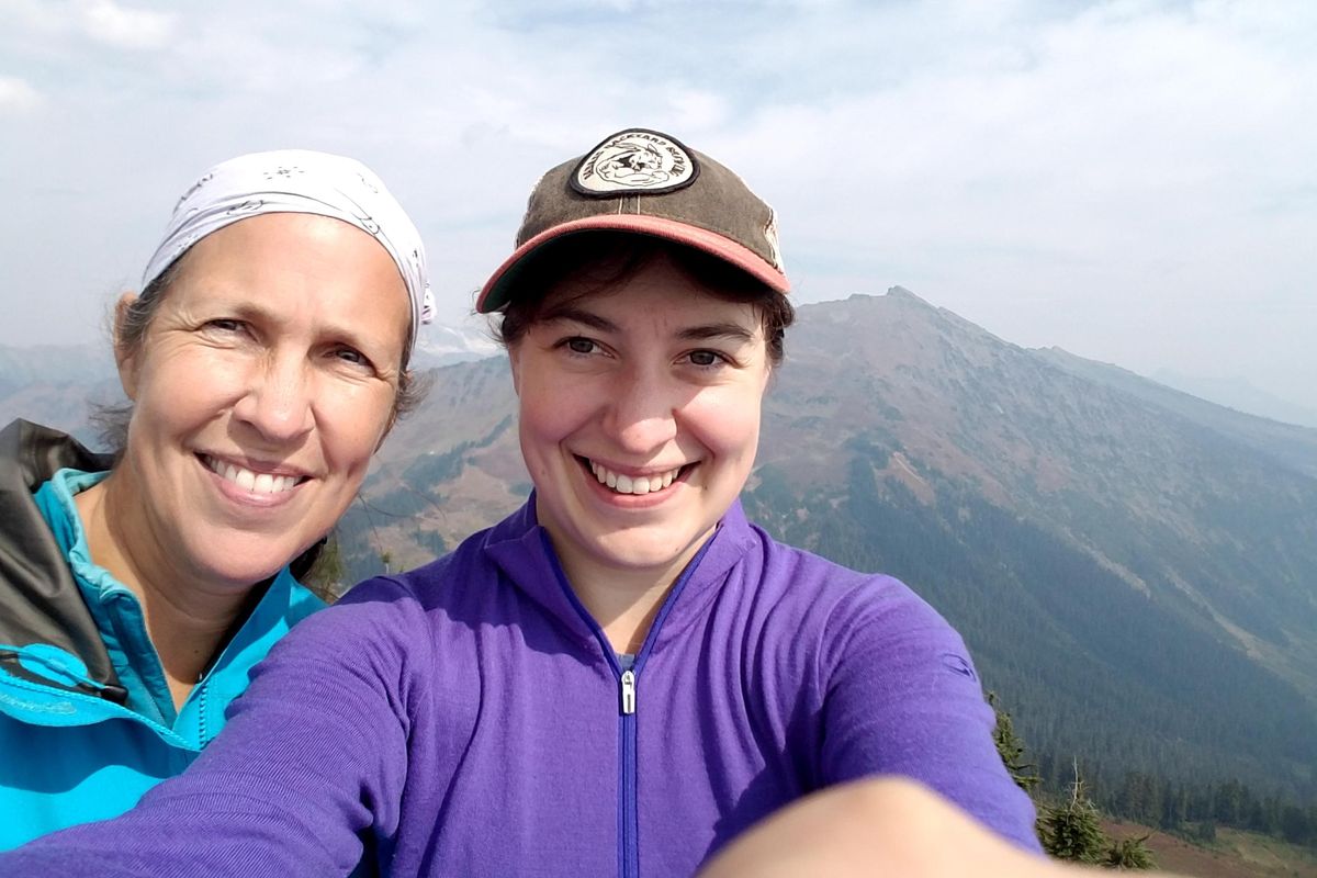 Rachel Alexander and her mother, Shelly Sundberg, stand on top of Kodiak Peak during a hike from their backpacking base camp in Meander Meadow. (Rachel Alexander / The Spokesman-Review)