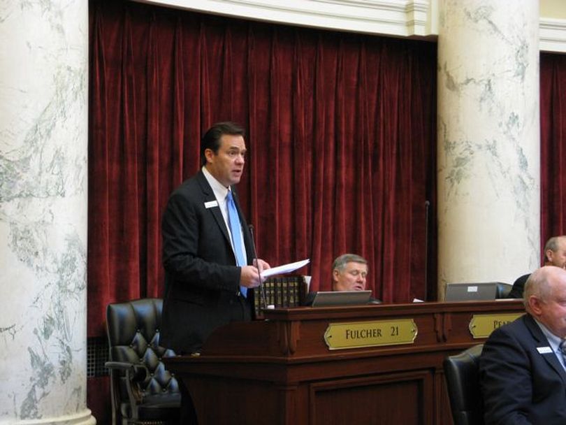 Sen. Russ Fulcher, R-Meridian, argues for SB 1070, his bill to make assisted suicide a felony, in the Idaho Senate on Friday; the bill passed on a 31-2 vote, and now moves to the House. (Betsy Russell)