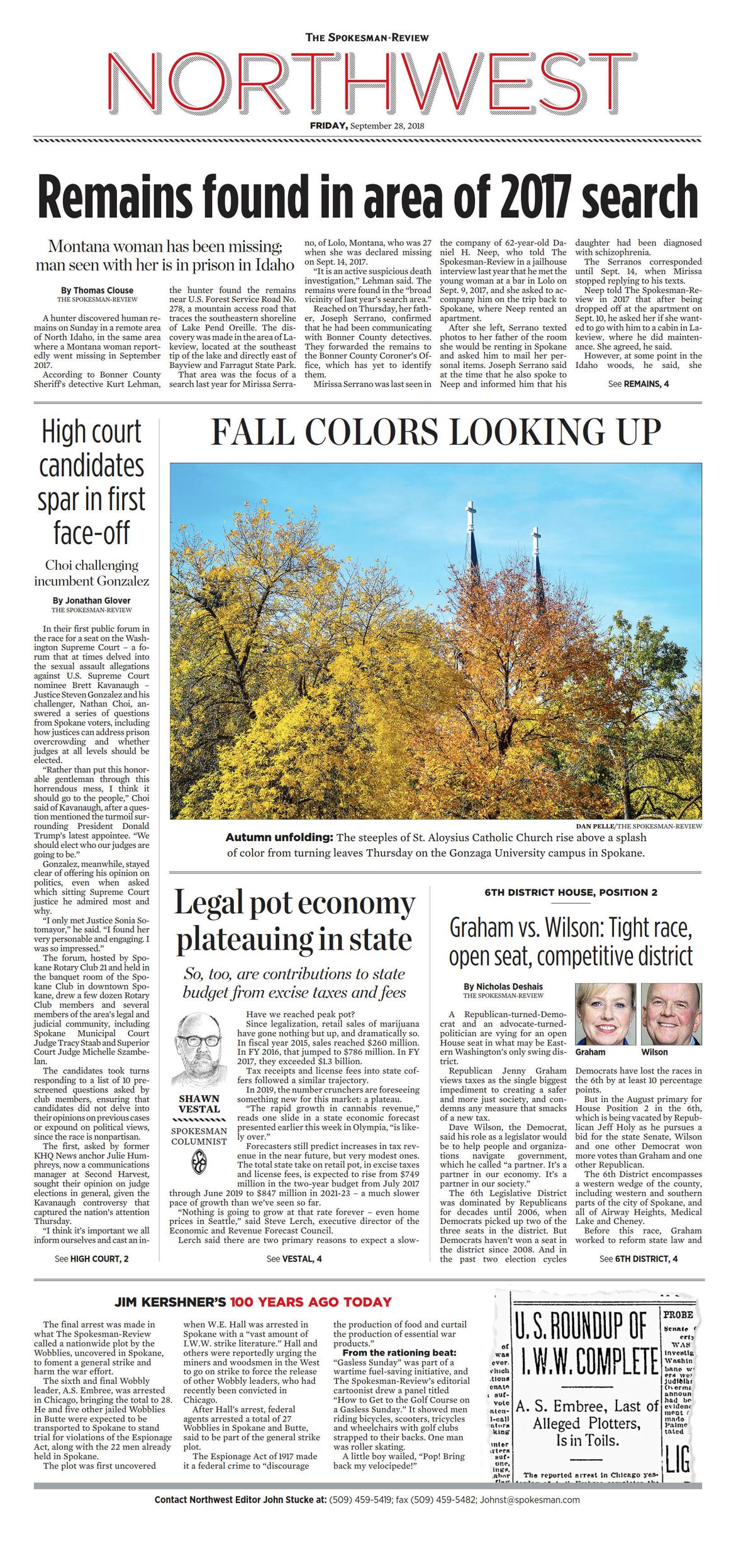 Northwest Front Page for Oct. 2, 2018 The SpokesmanReview