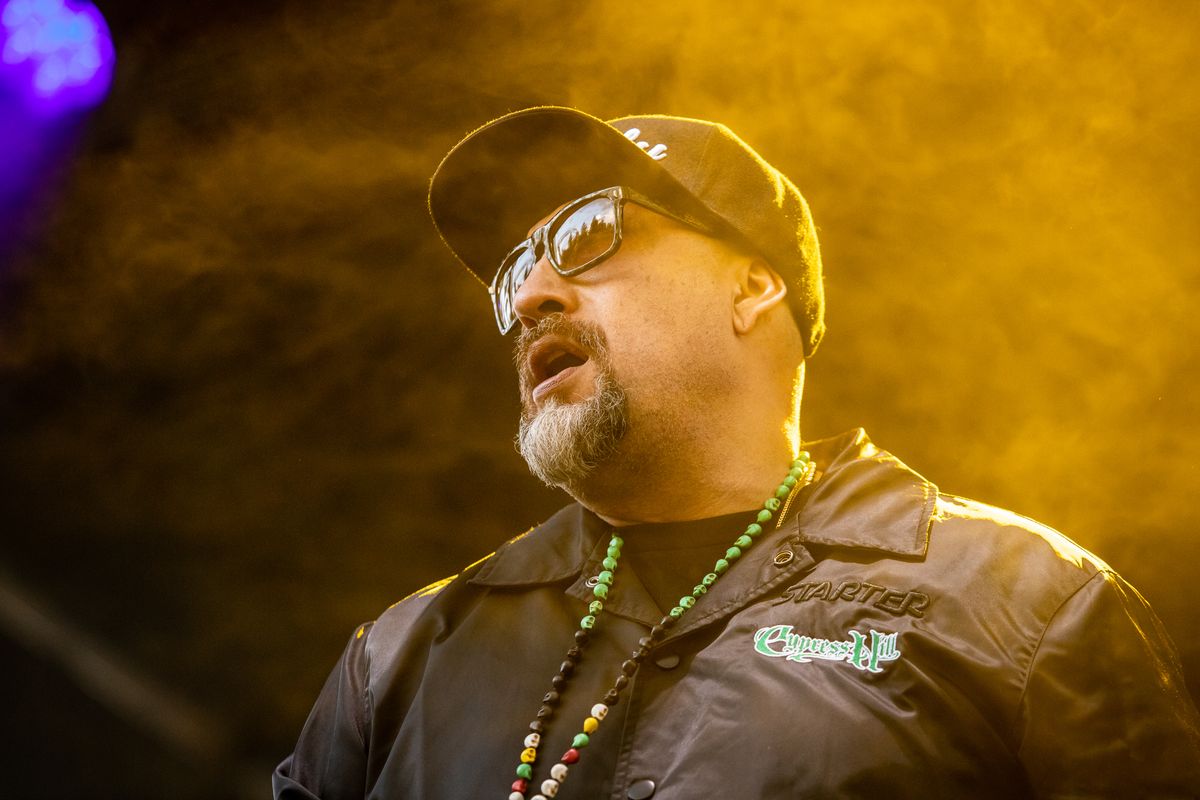 Vocalist B-Real of Cypress Hill performs at the Pavilion at Riverfront on Saturday in downtown Spokane.  (Libby Kamrowski/The Spokesman-Review)