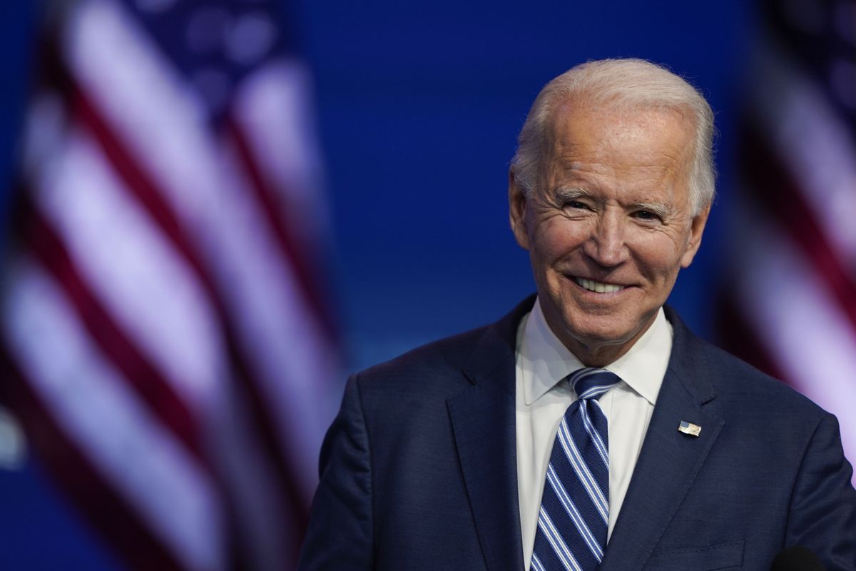 FILE - In this Nov. 10, 2020, file photo President-elect Joe Biden smiles as he speaks at The Queen theater in Wilmington, Del. President-elect Biden turns 78 on Friday, Nov. 20.  (Carolyn Kaster)