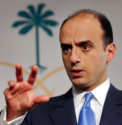 This May 16, 2003, file photo photo shows Adel al-Jubeir, then foreign affairs adviser to the Saudi Arabian crown prince, during a news conference at the Saudi Arabian embassy in Washington. The Obama administration today accused agents of the Iranian government of being involved in a plan to assassinate al-Jubeir, the Saudi ambassador to the United States. (AP/Susan Walsh, File)