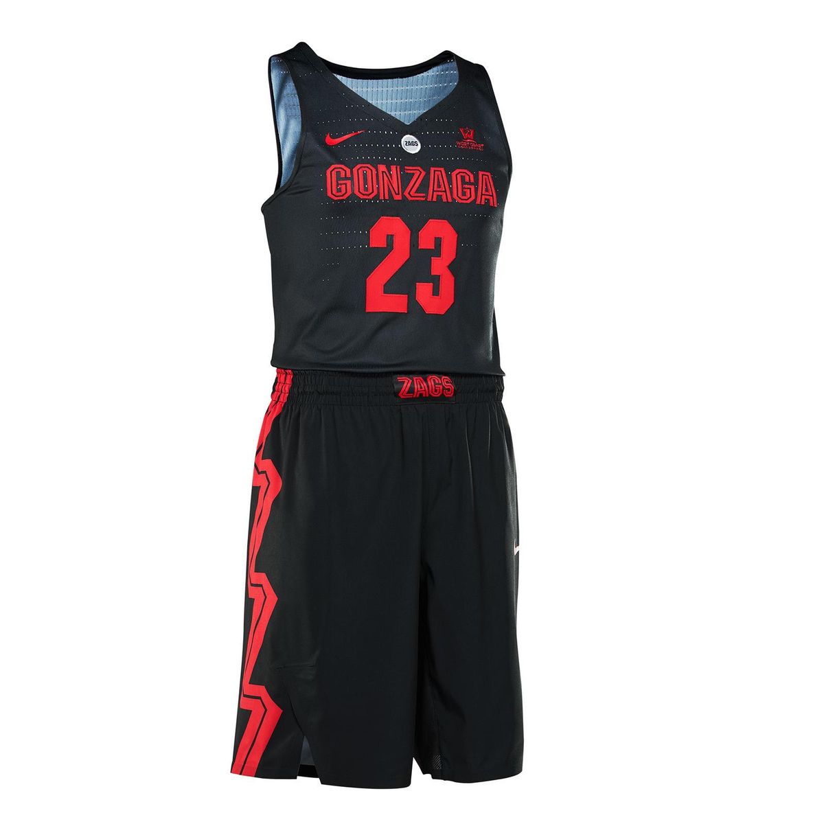 Gonzaga’s PK80 uniform features a unique a zig-zag pattern that runs down the right side of the uniform, with an oversized Bulldog logo on the left leg. (Nike)