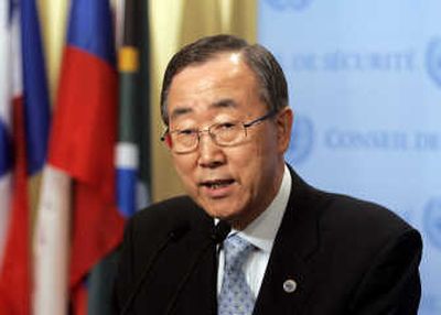 
U.N. Secretary-General Ban Ki-moon speaks Tuesday at U.N. headquarters about his coming trip to Myanmar. Associated Press
 (Associated Press / The Spokesman-Review)