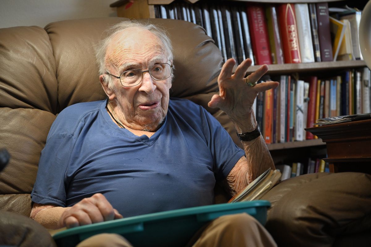 Frank Fogarty, sitting in his apartment in a Spokane retirement center, talks about his life over his 101 years on Friday, including many as a U.S. Navy officer. He was one of the first captains of a U.S. Navy nuclear submarine, appointed by Admiral Hyman Rickover.  (Jesse Tinsley/THE SPOKESMAN-REVIEW)