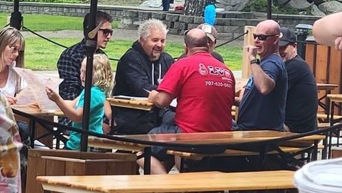 Guy Fieri, center, is seen in Leavenworth this month. His son Hunter Fieri is seen at left.  (Courtesy of KHQ)