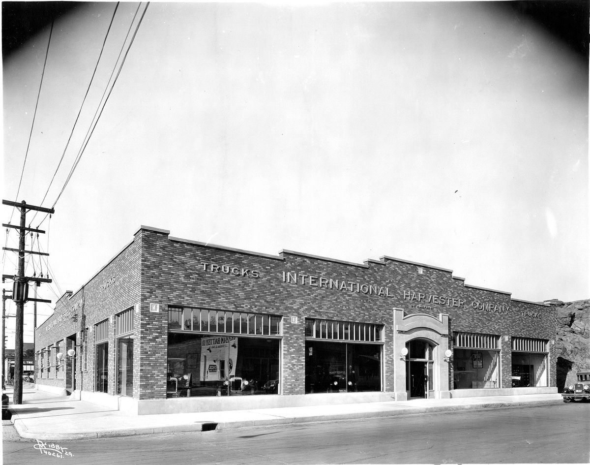 The International Harvester Company Truck Showroom built in 1929 at 1030 W. Third Ave. in downtown Spokane. Photo courtesy of The Northwest Museum of Arts & Culture/Eastern Washington State Historical Society, Spokane, Washington.     