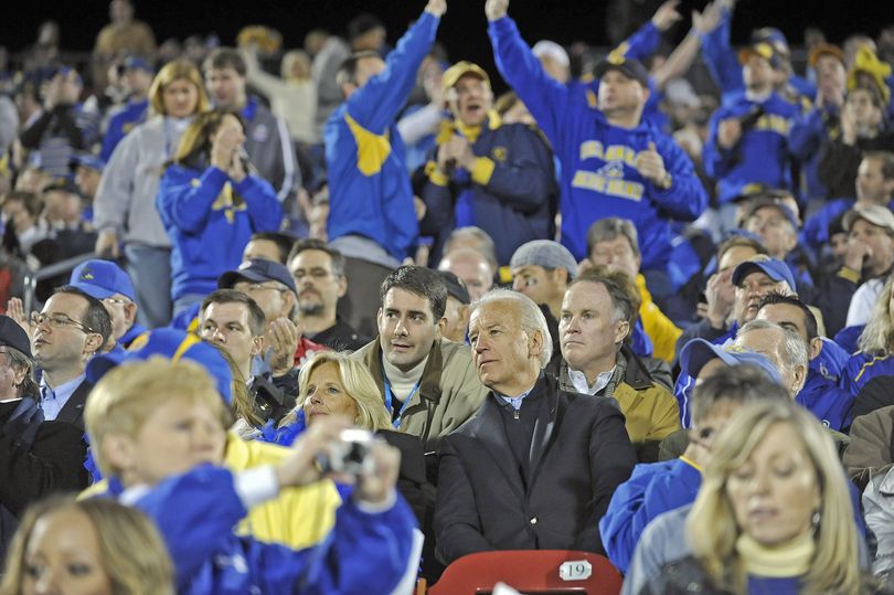 Vic President Joe Biden watches the National Championship game between his Delaware alma mater and EWU Friday Jan. 7, 2011. (Christopher Anderson / The Spokesman Review)