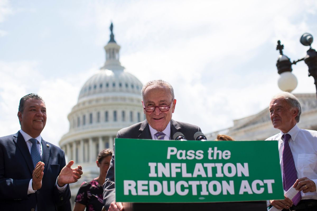 Senate Majority Leader Chuck Schumer (D-N.Y.) speaks during a news conference on the Inflation Reduction Act at the U.S. Capitol in Washington, Aug. 4, 2022. Liberal Democrats who once demanded a far more ambitious plan appear ready to support a climate, health and tax package that could be their party